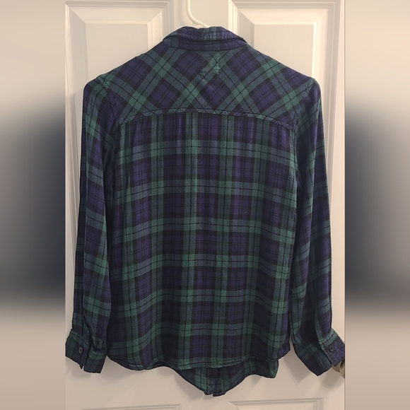 Francesca's Collections Royal Blue and Green Plaid Button Down Shirt - Picture 2 of 6